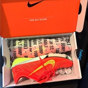 Nike Red Track Spike with Yellow Swoosh and Neon Heel